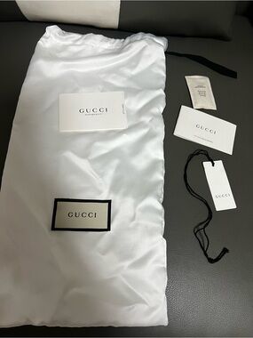 Gucci White Satin Drawstring Dust Bag with Black Logo Patch